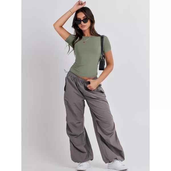imageANRABESS Womens Short Sleeve Slim Fit Crop Top Going Out TightShirts Summer Basic TeesArmy Green