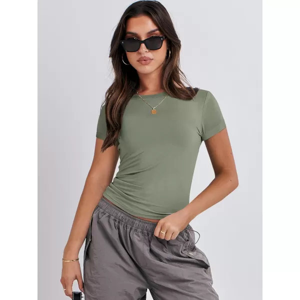 imageANRABESS Womens Short Sleeve Slim Fit Crop Top Going Out TightShirts Summer Basic TeesArmy Green