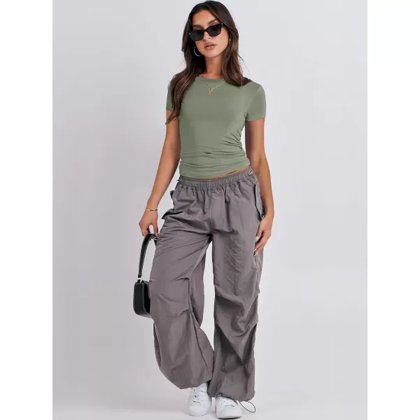 imageANRABESS Womens Short Sleeve Slim Fit Crop Top Going Out TightShirts Summer Basic TeesArmy Green