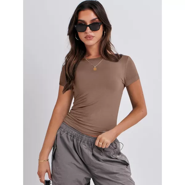 imageANRABESS Womens Short Sleeve Slim Fit Crop Top Going Out TightShirts Summer Basic TeesBrown