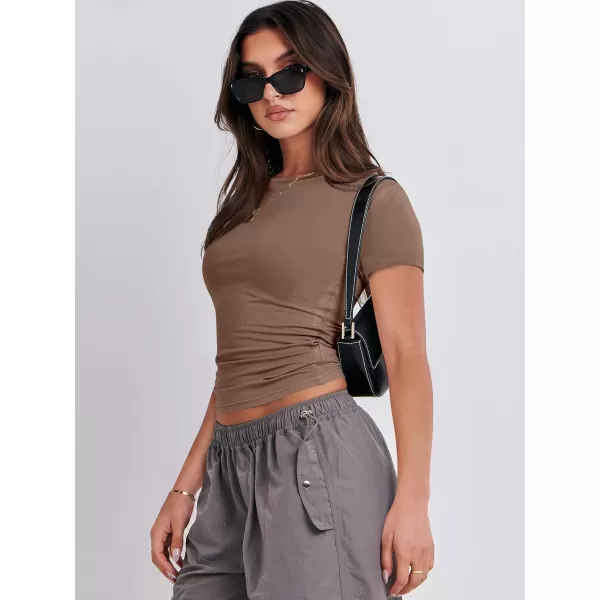 imageANRABESS Womens Short Sleeve Slim Fit Crop Top Going Out TightShirts Summer Basic TeesBrown