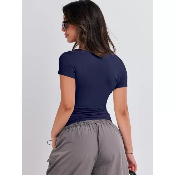 imageANRABESS Womens Short Sleeve Slim Fit Crop Top Going Out TightShirts Summer Basic TeesDark Blue