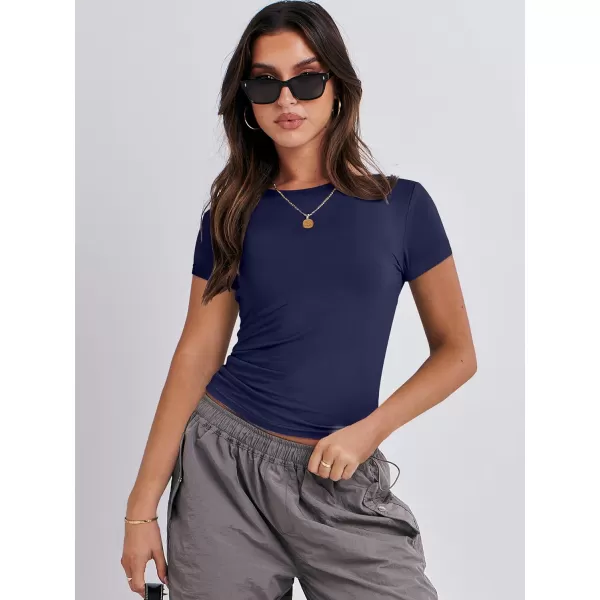 imageANRABESS Womens Short Sleeve Slim Fit Crop Top Going Out TightShirts Summer Basic TeesDark Blue