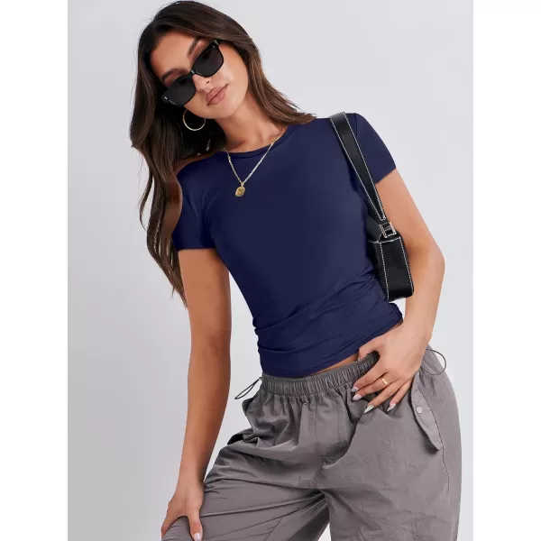 imageANRABESS Womens Short Sleeve Slim Fit Crop Top Going Out TightShirts Summer Basic TeesDark Blue