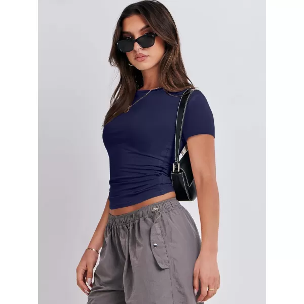 imageANRABESS Womens Short Sleeve Slim Fit Crop Top Going Out TightShirts Summer Basic TeesDark Blue