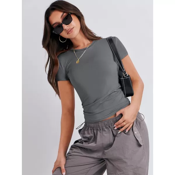 imageANRABESS Womens Short Sleeve Slim Fit Crop Top Going Out TightShirts Summer Basic TeesDeep Grey