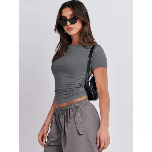 imageANRABESS Womens Short Sleeve Slim Fit Crop Top Going Out TightShirts Summer Basic TeesDeep Grey