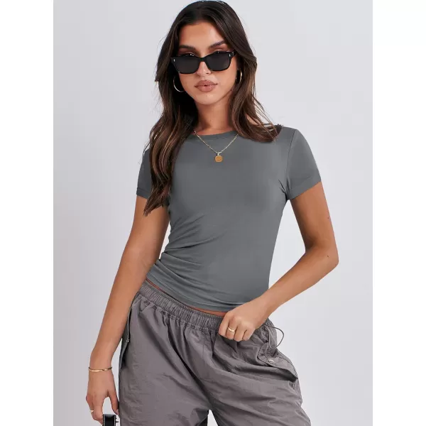 imageANRABESS Womens Short Sleeve Slim Fit Crop Top Going Out TightShirts Summer Basic TeesDeep Grey
