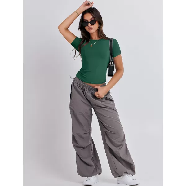 imageANRABESS Womens Short Sleeve Slim Fit Crop Top Going Out TightShirts Summer Basic TeesForest