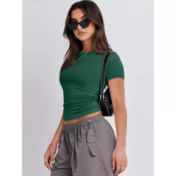 imageANRABESS Womens Short Sleeve Slim Fit Crop Top Going Out TightShirts Summer Basic TeesForest