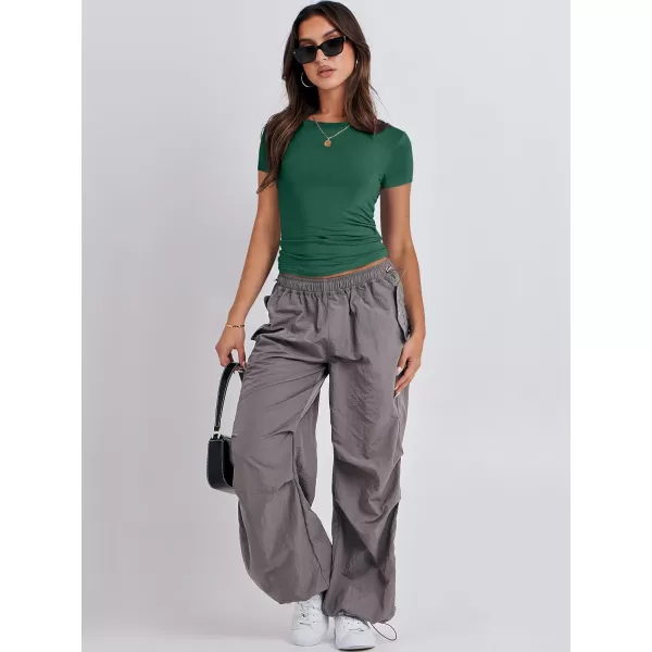 imageANRABESS Womens Short Sleeve Slim Fit Crop Top Going Out TightShirts Summer Basic TeesForest