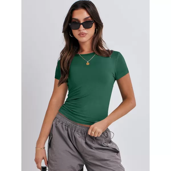 imageANRABESS Womens Short Sleeve Slim Fit Crop Top Going Out TightShirts Summer Basic TeesForest