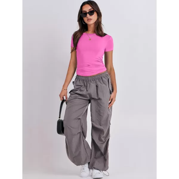 imageANRABESS Womens Short Sleeve Slim Fit Crop Top Going Out TightShirts Summer Basic TeesHot Pink