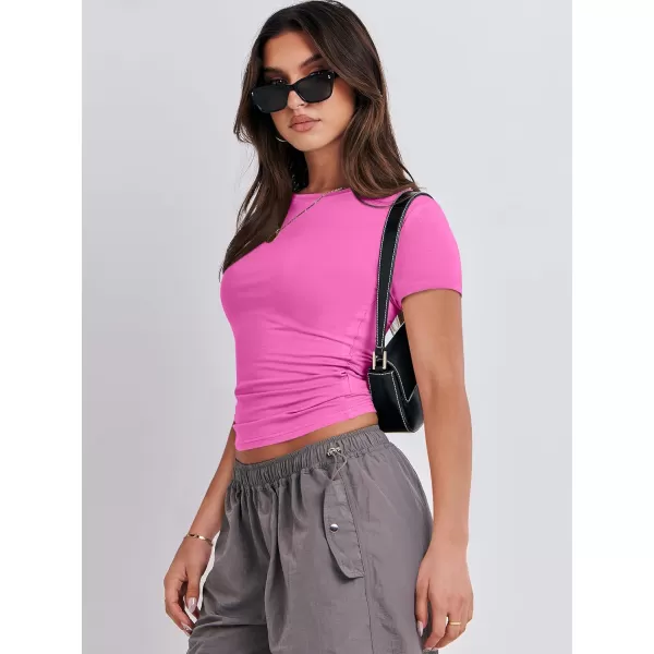 imageANRABESS Womens Short Sleeve Slim Fit Crop Top Going Out TightShirts Summer Basic TeesHot Pink