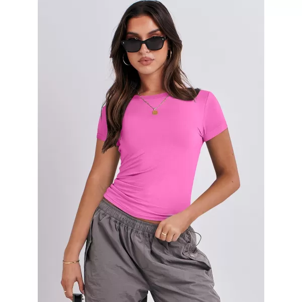 imageANRABESS Womens Short Sleeve Slim Fit Crop Top Going Out TightShirts Summer Basic TeesHot Pink