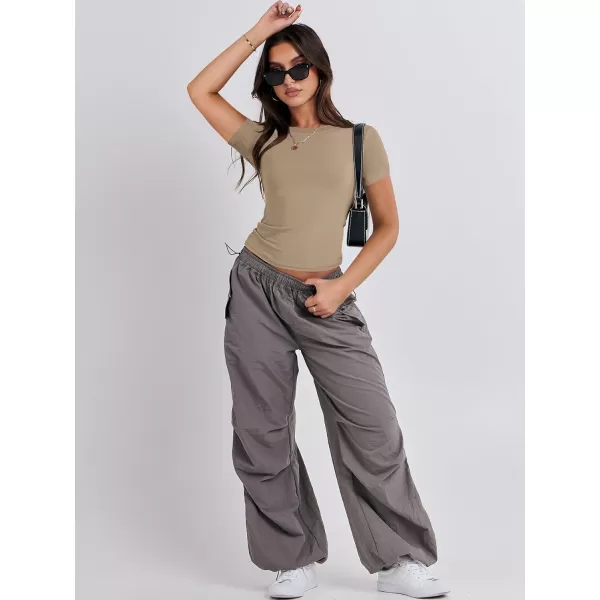 imageANRABESS Womens Short Sleeve Slim Fit Crop Top Going Out TightShirts Summer Basic TeesKhaki