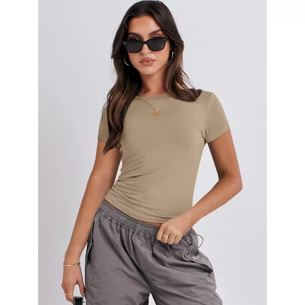 imageANRABESS Womens Short Sleeve Slim Fit Crop Top Going Out TightShirts Summer Basic TeesKhaki