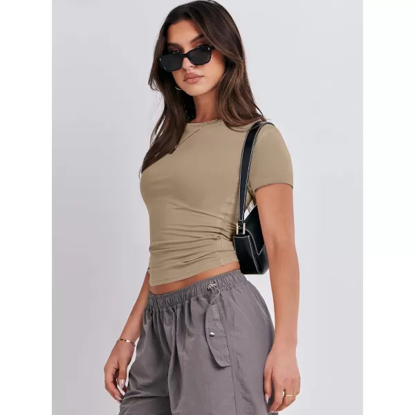 imageANRABESS Womens Short Sleeve Slim Fit Crop Top Going Out TightShirts Summer Basic TeesKhaki