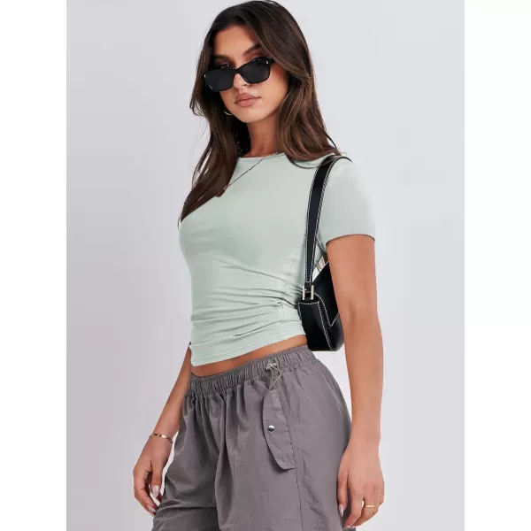 imageANRABESS Womens Short Sleeve Slim Fit Crop Top Going Out TightShirts Summer Basic TeesLight Green