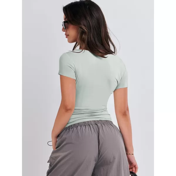imageANRABESS Womens Short Sleeve Slim Fit Crop Top Going Out TightShirts Summer Basic TeesLight Green