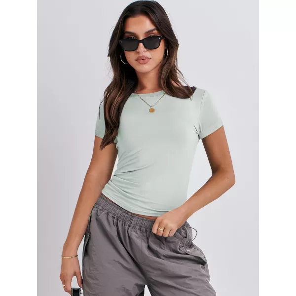 imageANRABESS Womens Short Sleeve Slim Fit Crop Top Going Out TightShirts Summer Basic TeesLight Green