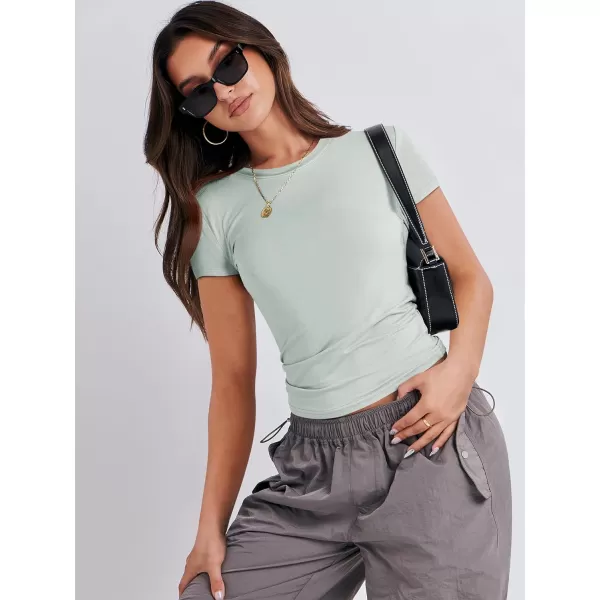 imageANRABESS Womens Short Sleeve Slim Fit Crop Top Going Out TightShirts Summer Basic TeesLight Green