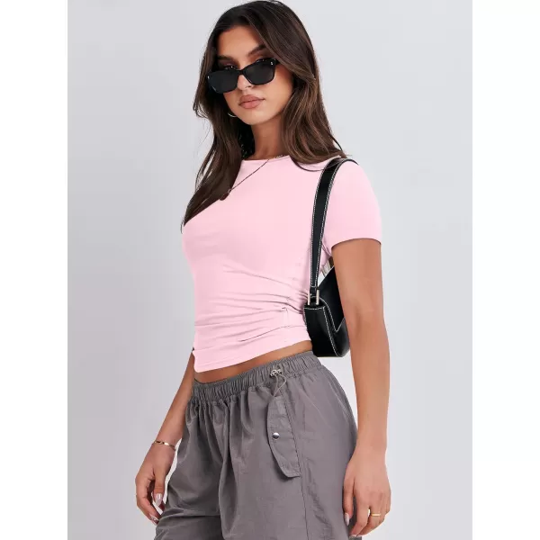 imageANRABESS Womens Short Sleeve Slim Fit Crop Top Going Out TightShirts Summer Basic TeesLight Pink