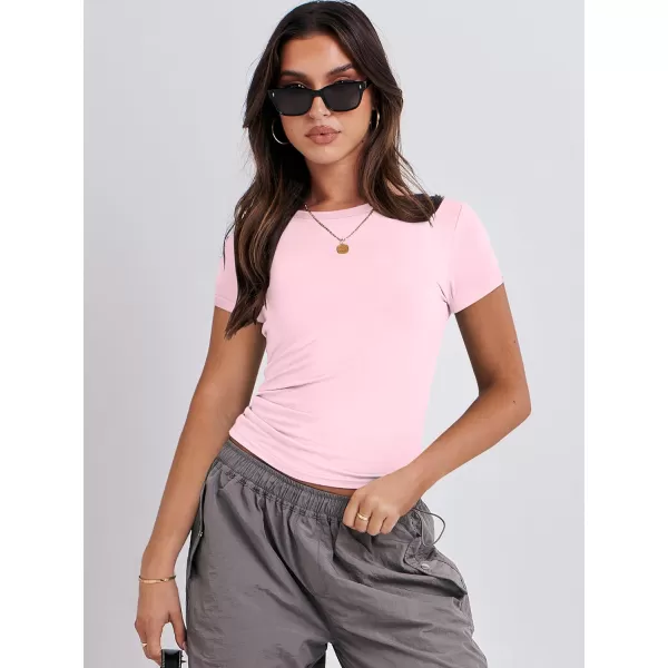 imageANRABESS Womens Short Sleeve Slim Fit Crop Top Going Out TightShirts Summer Basic TeesLight Pink