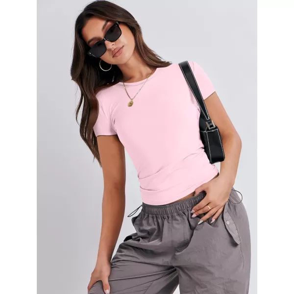 imageANRABESS Womens Short Sleeve Slim Fit Crop Top Going Out TightShirts Summer Basic TeesLight Pink