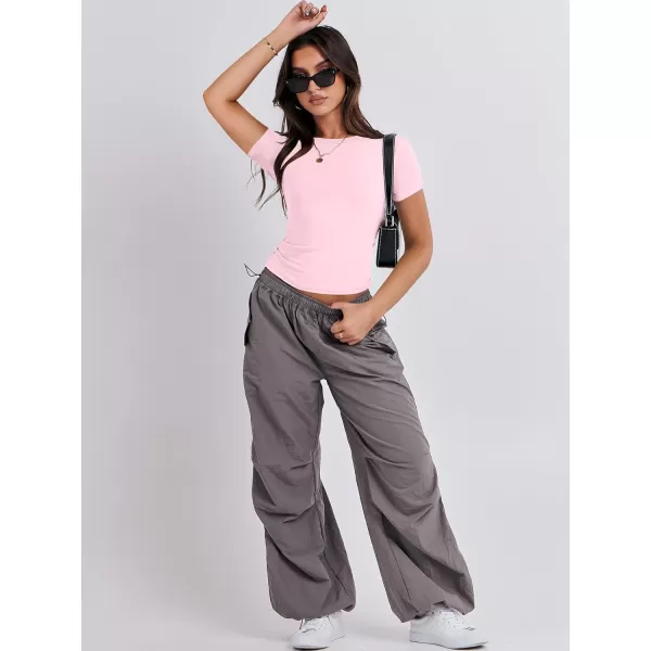 imageANRABESS Womens Short Sleeve Slim Fit Crop Top Going Out TightShirts Summer Basic TeesLight Pink