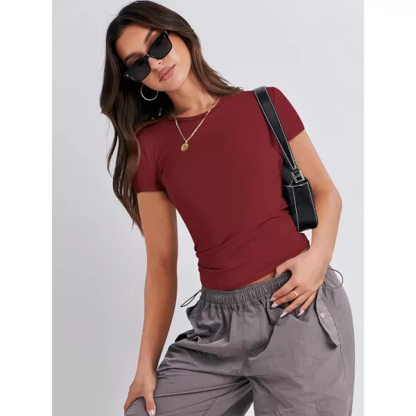 imageANRABESS Womens Short Sleeve Slim Fit Crop Top Going Out TightShirts Summer Basic TeesRed