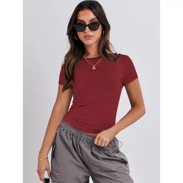 imageANRABESS Womens Short Sleeve Slim Fit Crop Top Going Out TightShirts Summer Basic TeesRed