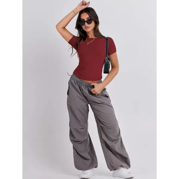 imageANRABESS Womens Short Sleeve Slim Fit Crop Top Going Out TightShirts Summer Basic TeesRed