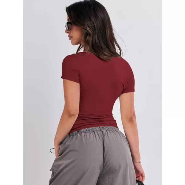 imageANRABESS Womens Short Sleeve Slim Fit Crop Top Going Out TightShirts Summer Basic TeesRed