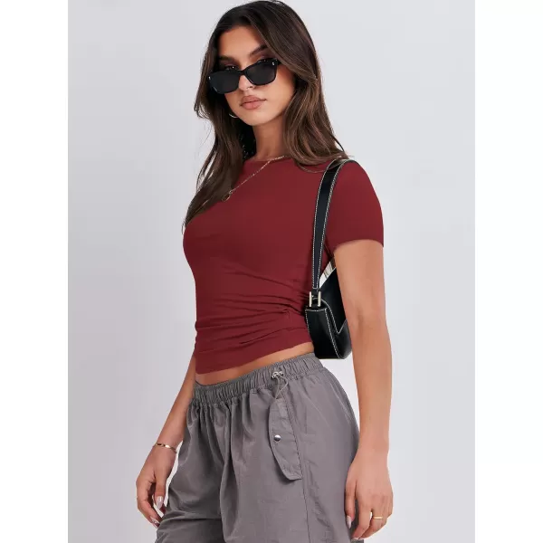 imageANRABESS Womens Short Sleeve Slim Fit Crop Top Going Out TightShirts Summer Basic TeesRed