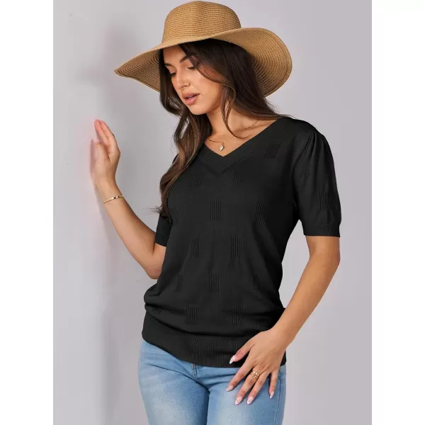 imageANRABESS Womens Short Sleeve V Neck Summer Tops Lightweight Knit Thin Sweaters 2024 Fashion Casual Blouse ShirtsBlack