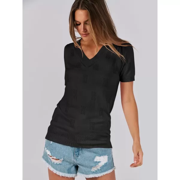 imageANRABESS Womens Short Sleeve V Neck Summer Tops Lightweight Knit Thin Sweaters 2024 Fashion Casual Blouse ShirtsBlack