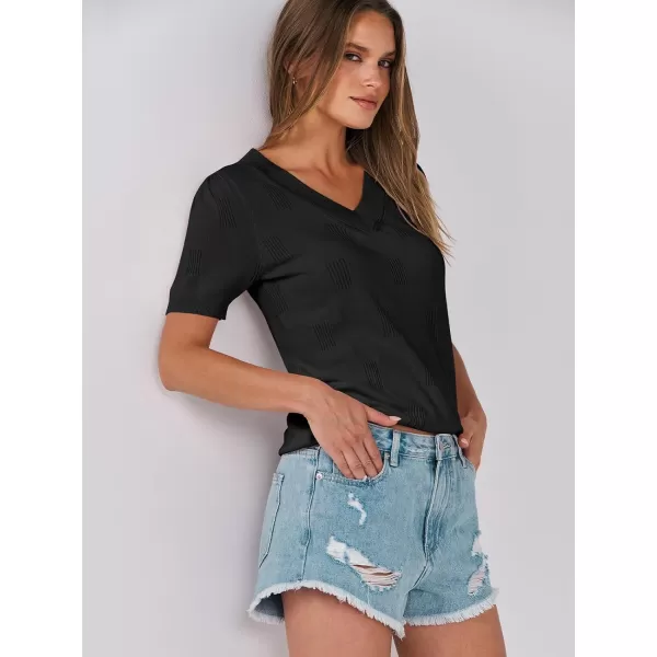imageANRABESS Womens Short Sleeve V Neck Summer Tops Lightweight Knit Thin Sweaters 2024 Fashion Casual Blouse ShirtsBlack