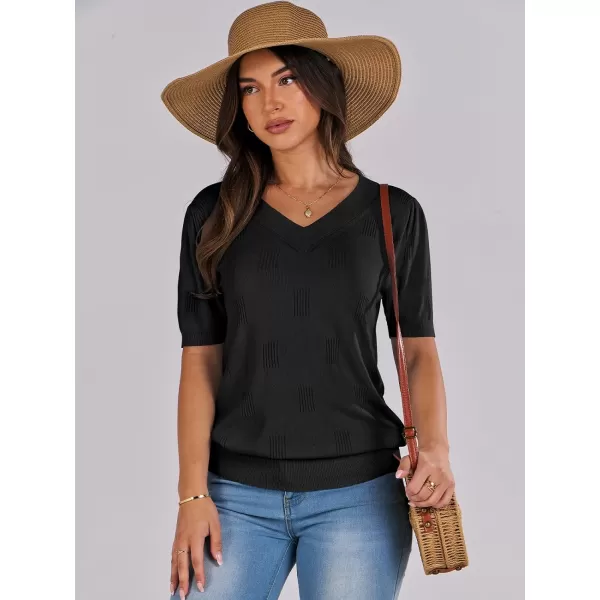 imageANRABESS Womens Short Sleeve V Neck Summer Tops Lightweight Knit Thin Sweaters 2024 Fashion Casual Blouse ShirtsBlack