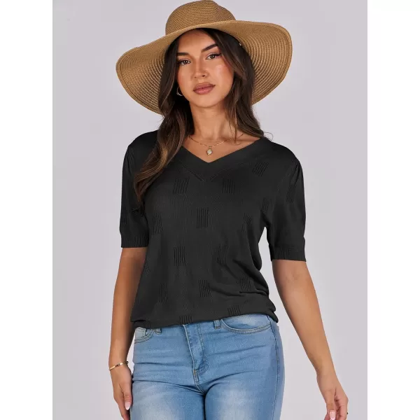 imageANRABESS Womens Short Sleeve V Neck Summer Tops Lightweight Knit Thin Sweaters 2024 Fashion Casual Blouse ShirtsBlack
