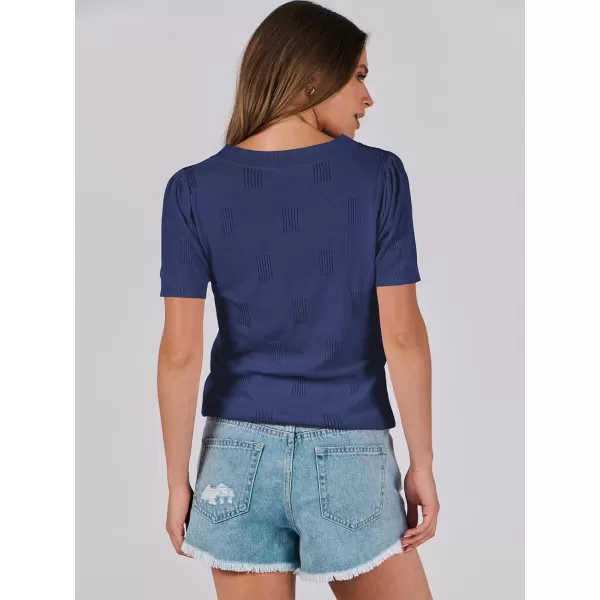 imageANRABESS Womens Short Sleeve V Neck Summer Tops Lightweight Knit Thin Sweaters 2024 Fashion Casual Blouse ShirtsDark Blue