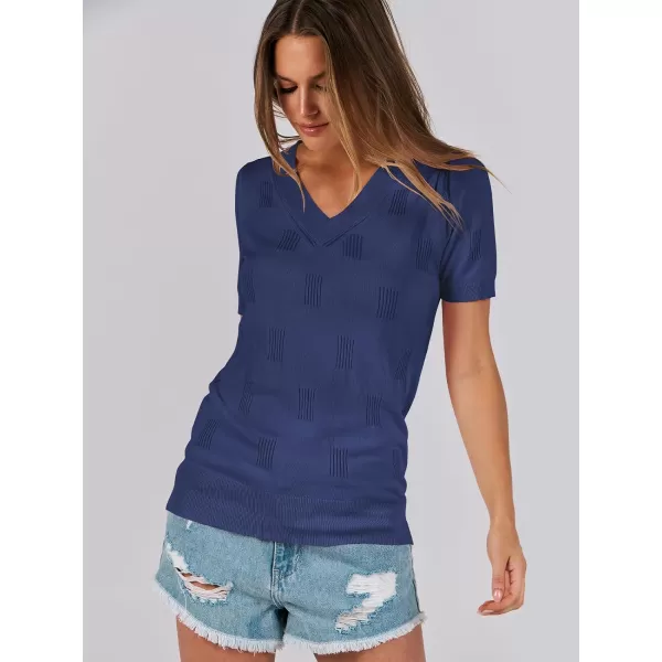 imageANRABESS Womens Short Sleeve V Neck Summer Tops Lightweight Knit Thin Sweaters 2024 Fashion Casual Blouse ShirtsDark Blue
