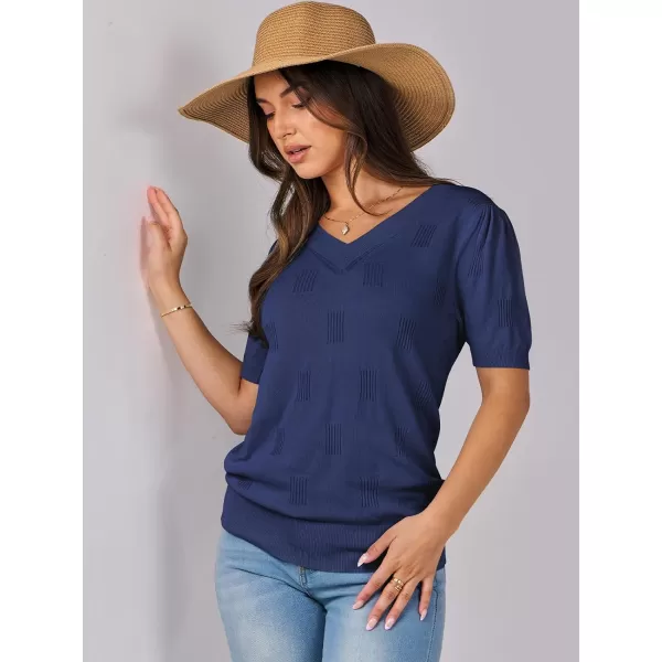 imageANRABESS Womens Short Sleeve V Neck Summer Tops Lightweight Knit Thin Sweaters 2024 Fashion Casual Blouse ShirtsDark Blue