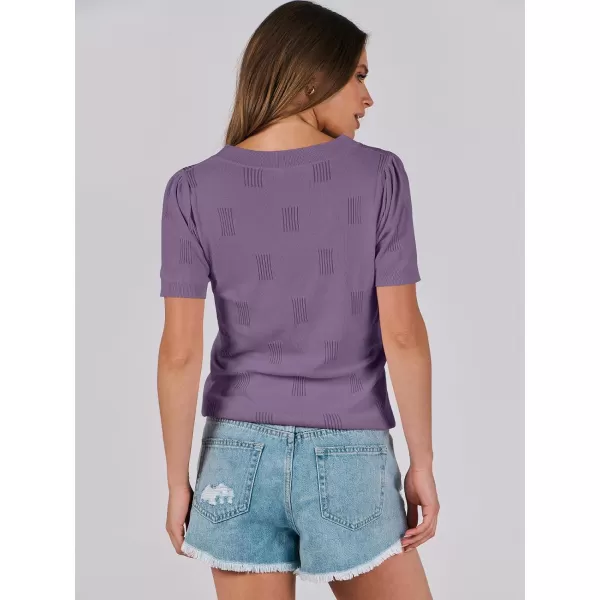 imageANRABESS Womens Short Sleeve V Neck Summer Tops Lightweight Knit Thin Sweaters 2024 Fashion Casual Blouse ShirtsGrey Purple