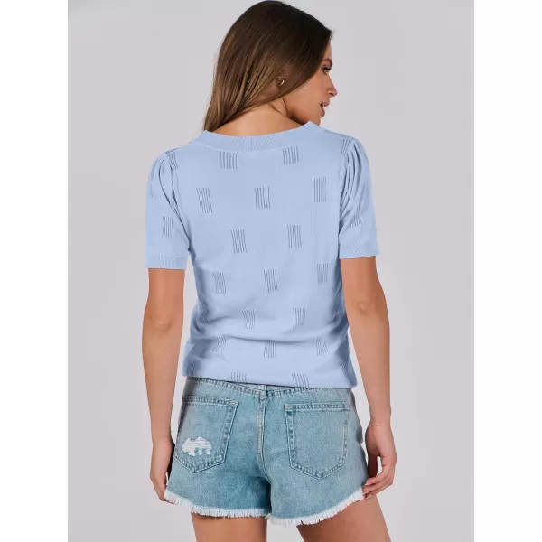 imageANRABESS Womens Short Sleeve V Neck Summer Tops Lightweight Knit Thin Sweaters 2024 Fashion Casual Blouse ShirtsLight Blue