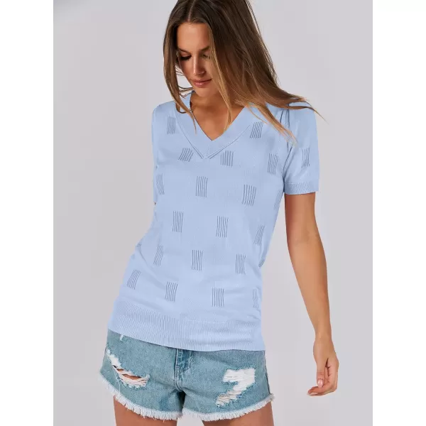 imageANRABESS Womens Short Sleeve V Neck Summer Tops Lightweight Knit Thin Sweaters 2024 Fashion Casual Blouse ShirtsLight Blue