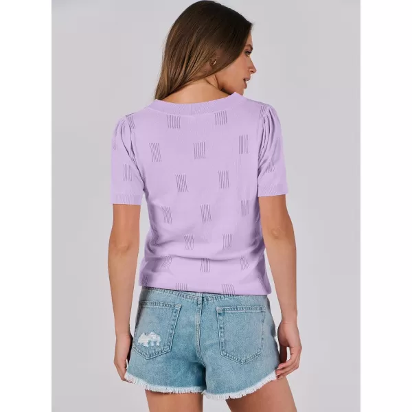 imageANRABESS Womens Short Sleeve V Neck Summer Tops Lightweight Knit Thin Sweaters 2024 Fashion Casual Blouse ShirtsLight Purple