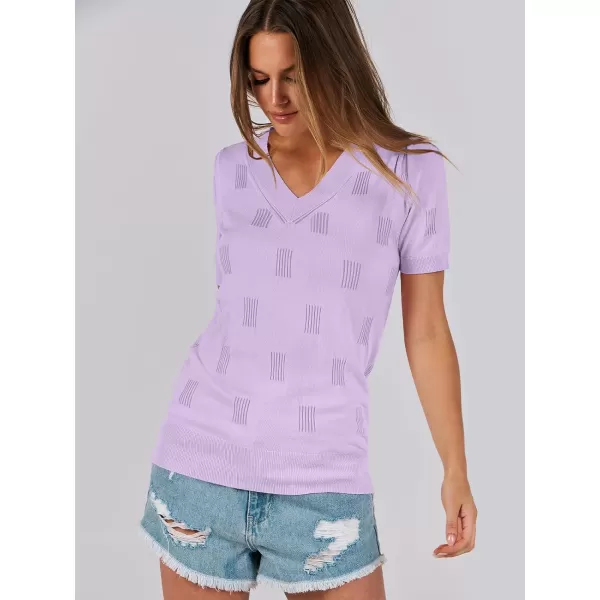 imageANRABESS Womens Short Sleeve V Neck Summer Tops Lightweight Knit Thin Sweaters 2024 Fashion Casual Blouse ShirtsLight Purple
