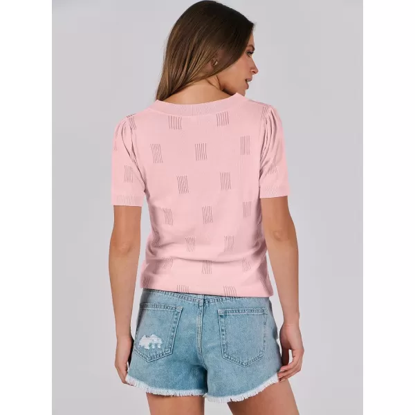 imageANRABESS Womens Short Sleeve V Neck Summer Tops Lightweight Knit Thin Sweaters 2024 Fashion Casual Blouse ShirtsPink