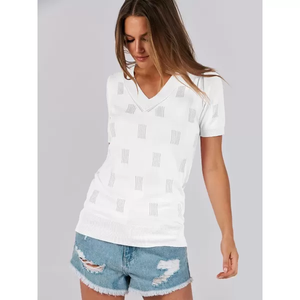 imageANRABESS Womens Short Sleeve V Neck Summer Tops Lightweight Knit Thin Sweaters 2024 Fashion Casual Blouse ShirtsWhite